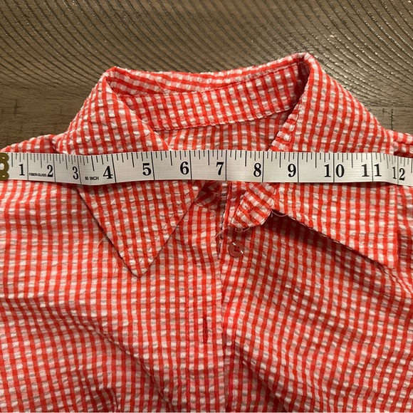 Vintage Style Red Gingham Seersucker Tie-Front Crop Top - Size M - Picture 4 of 6